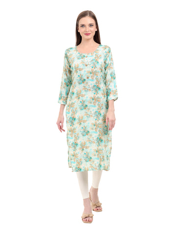 Varnnan Aqua Gold Blossom Kurti | Rayon Kurti For Women | Stylish Kurti Online | Varnnan