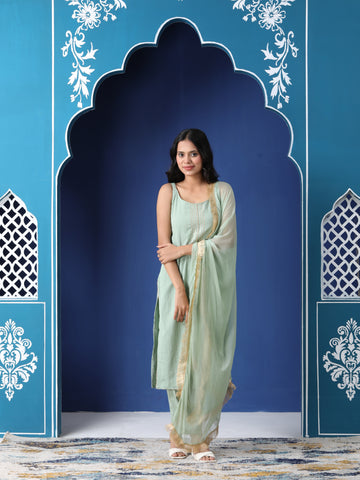 Varnnan Seafoam Elegance Embroidered Gota Patti Kurti Set | Cotton Kurti For Women | Stylish Kurti Online | Varnnan