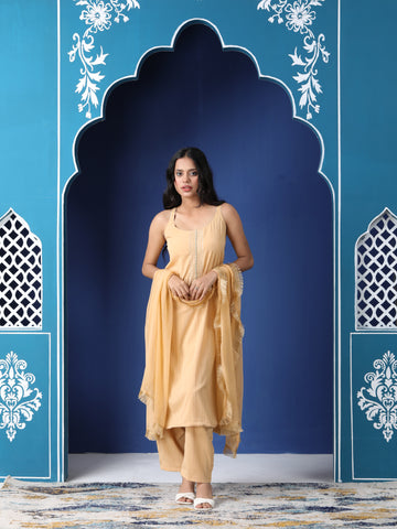 Varnnan Peach Blossom Sleeveless Kurti Set |  Silk & Crepe Kurti For Women | Stylish Kurti Online | Varnnan