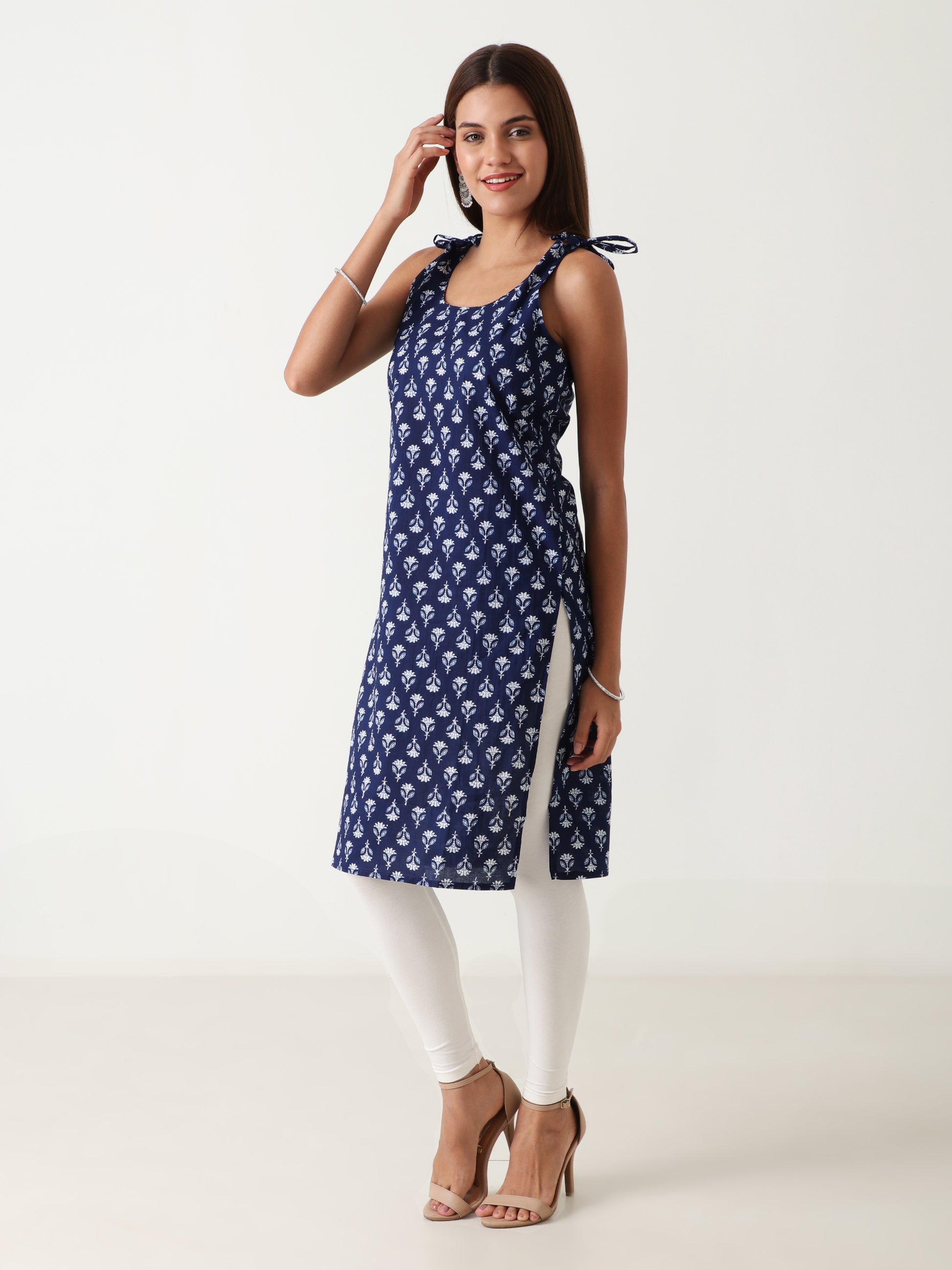 Stylish blue sleeveless cotton kurti for women under 300 – summer collection