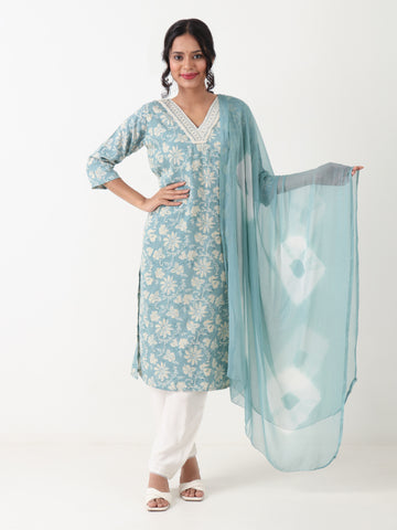 Varnnan Sky Lace Grace Set  | Rayon Kurti For Women | Stylish Kurti Online | Varnnan