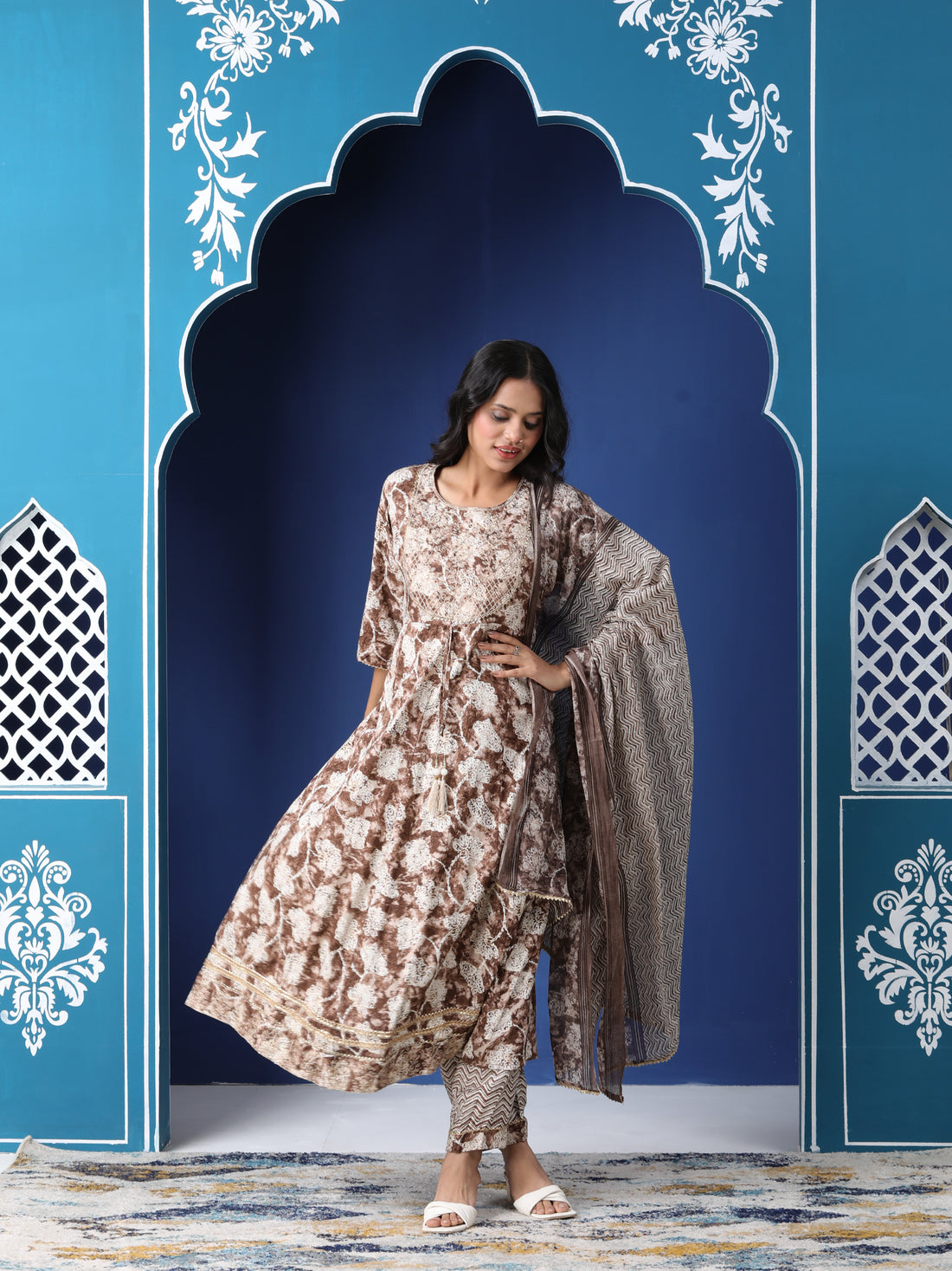 Varnnan Almond Blossom Embroidered Anarkali Trio  | Cotton Kurti For Women | Stylish Kurti Online | Varnnan
