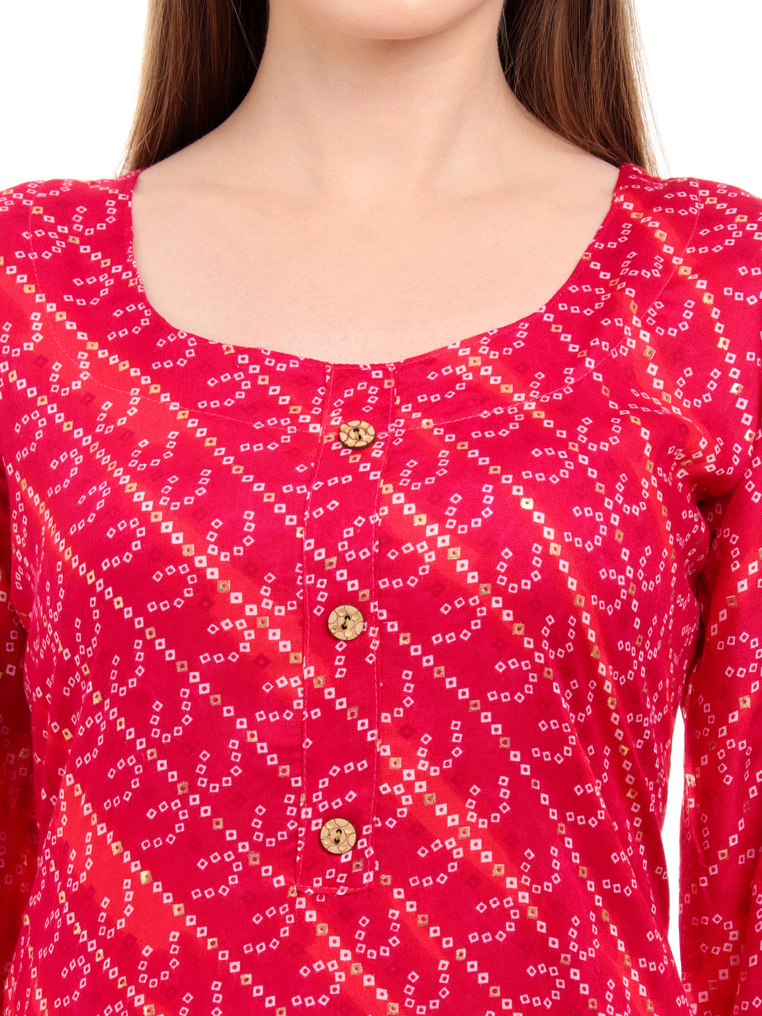 Varnnan Red Heritage Bandhani Kurti | Rayon Kurti For Women | Stylish Kurti Online | Varnnan