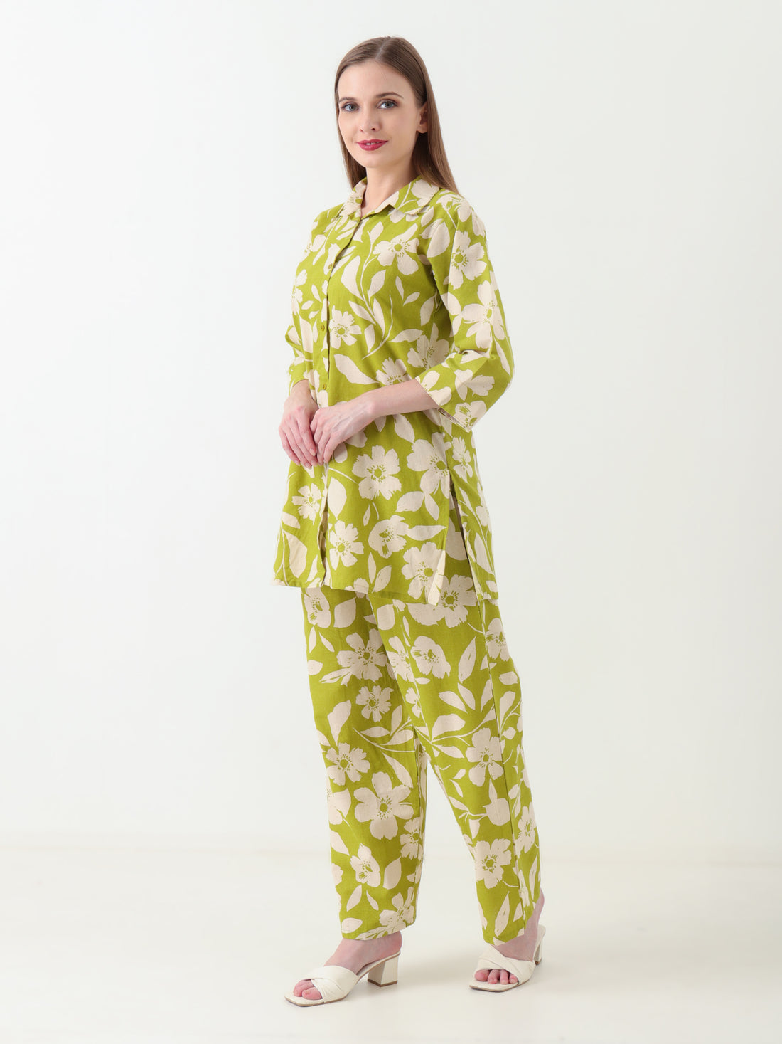 Varnnan Hina Green Blossom Co-ord Set | Cotton Kurti For Women | Stylish Kurti Online | Varnnan
