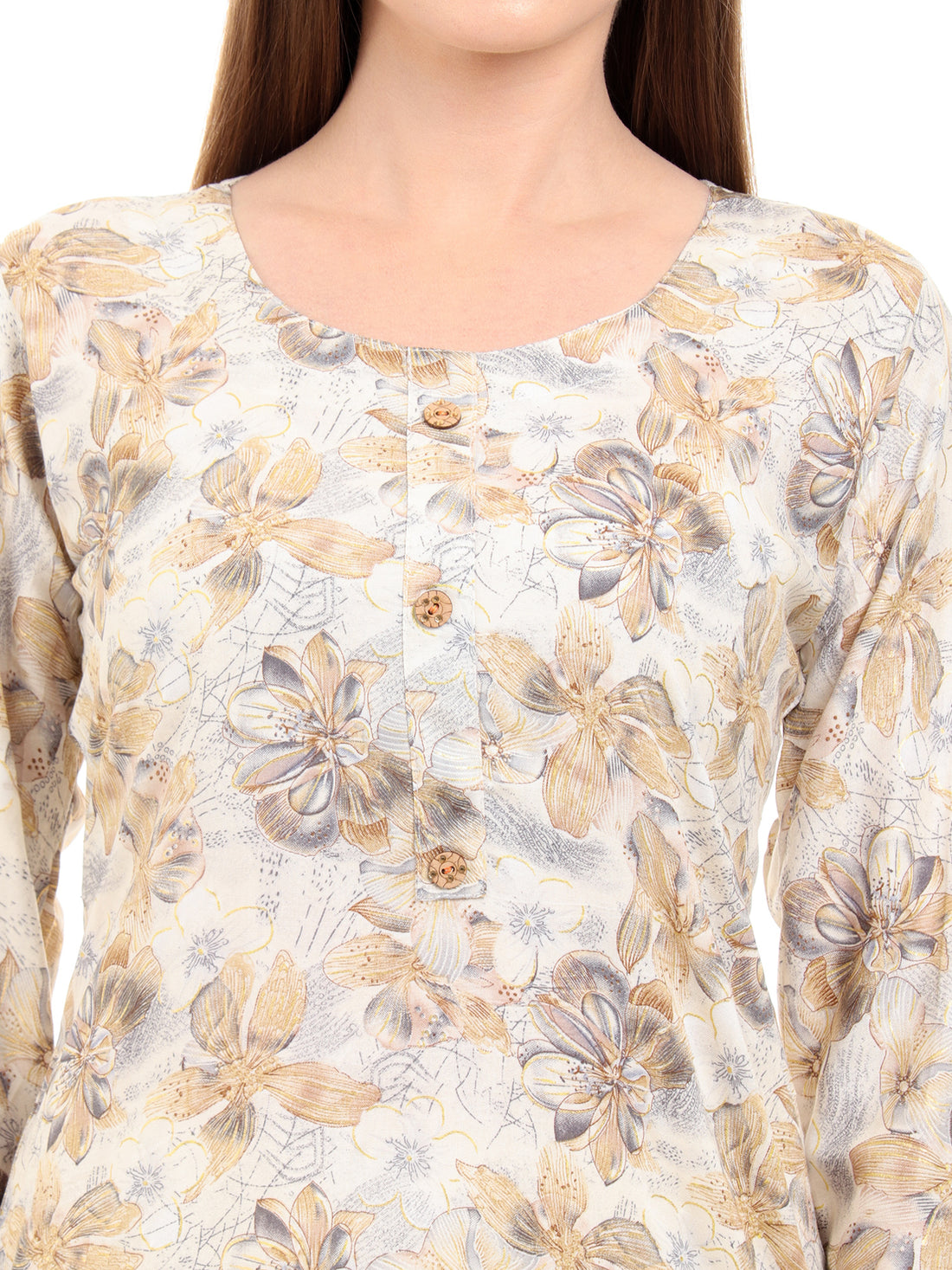 Varnnan Golden Floral Elegance Kurti | Rayon Kurti For Women | Stylish Kurti Online | Varnnan
