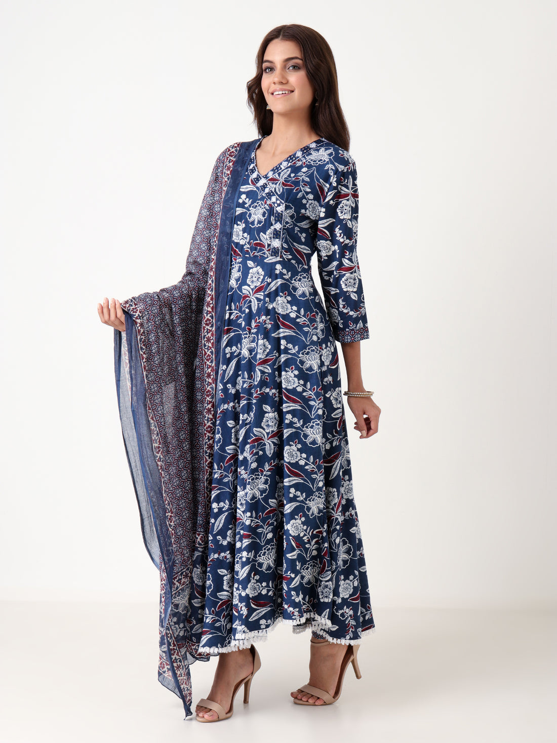 Varnnan Blue Leaf Whisper Anarkali Set | Cotton Kurti For Women | Stylish Kurti Online | Varnnan