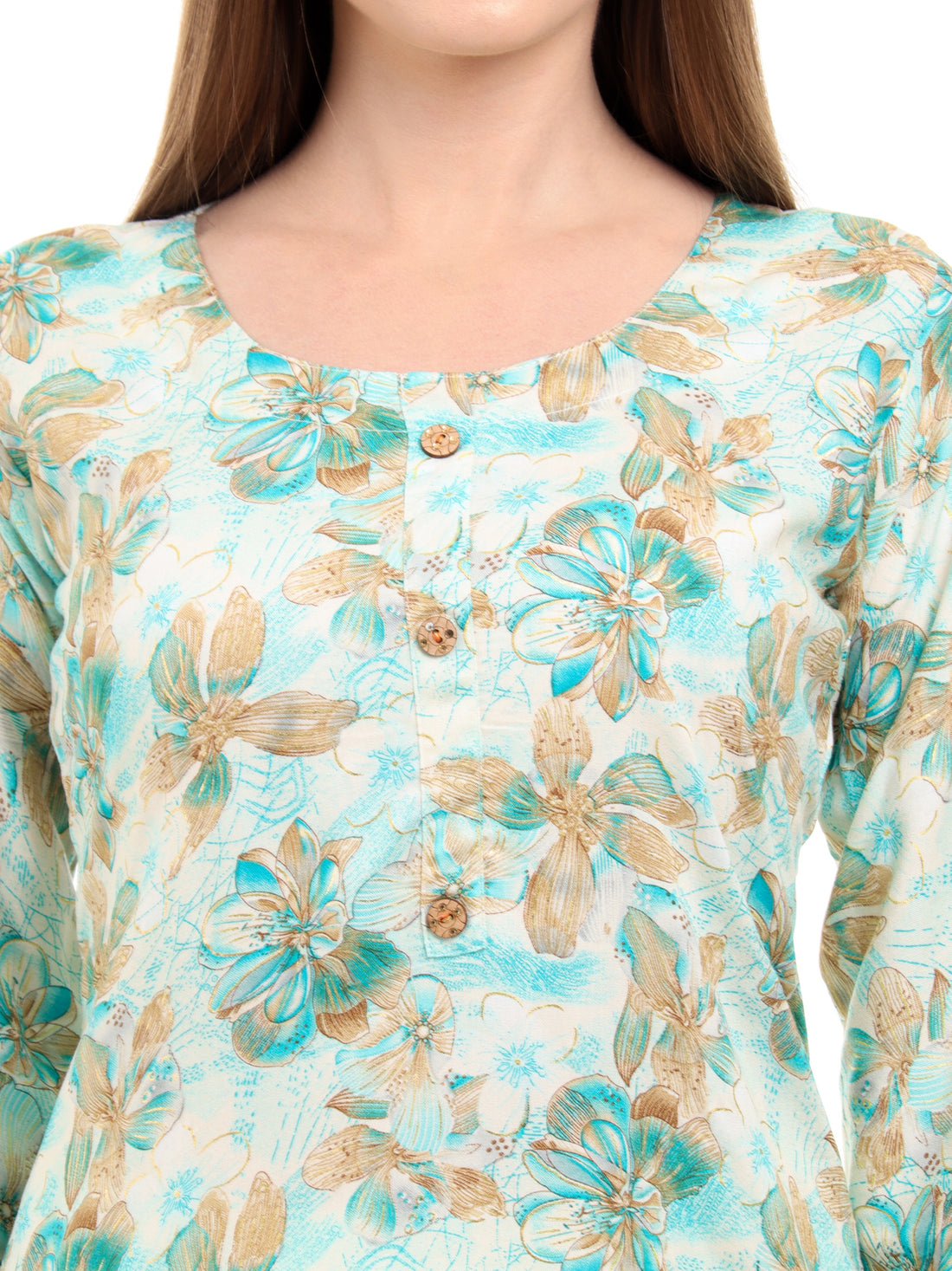 Varnnan Aqua Gold Blossom Kurti | Rayon Kurti For Women | Stylish Kurti Online | Varnnan