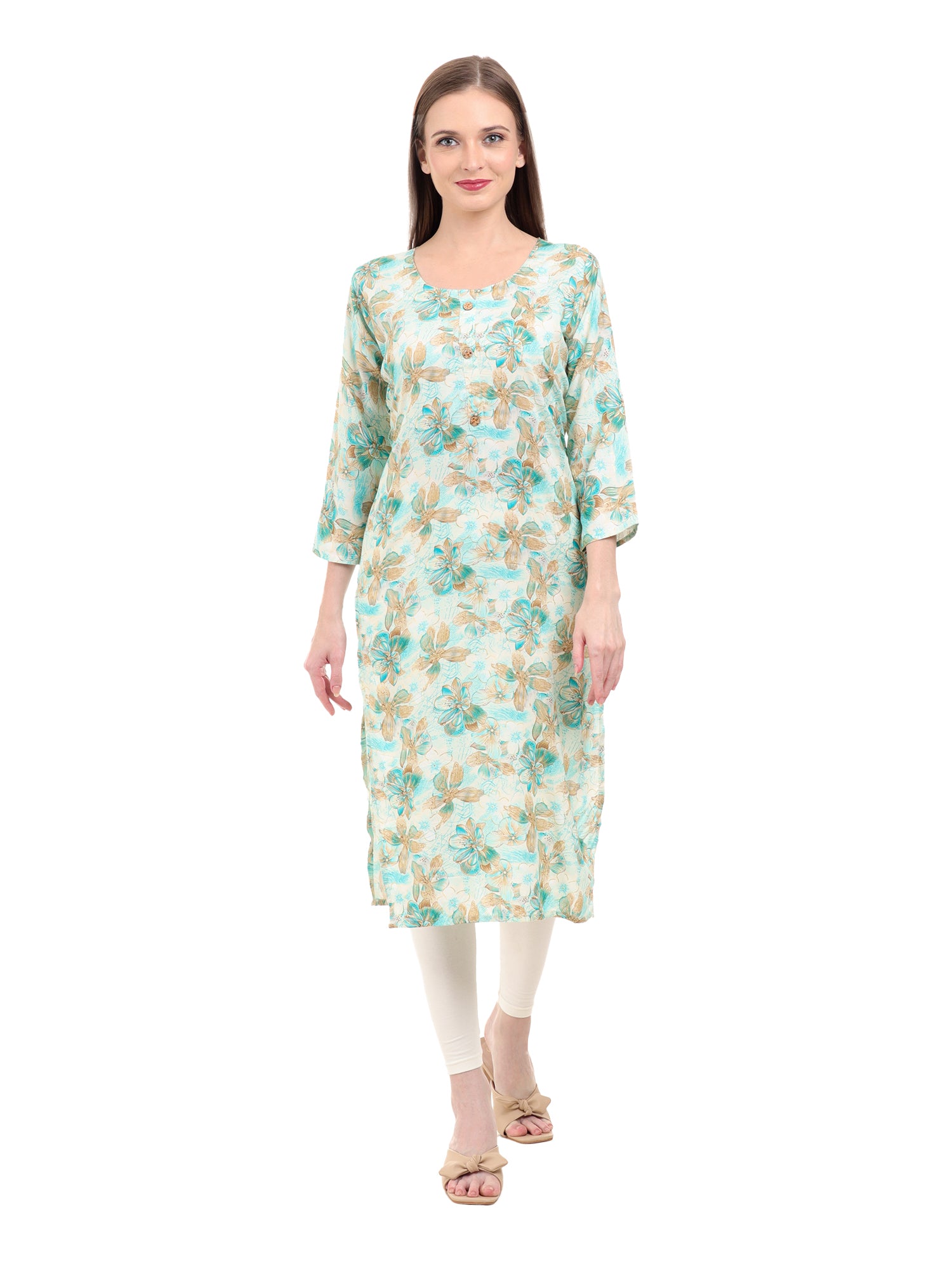 Varnnan Aqua Gold Blossom Kurti | Rayon Kurti For Women | Stylish Kurti Online | Varnnan