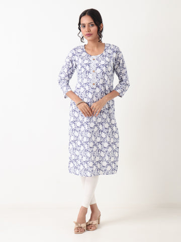 Varnnan Indigo Bloom Single Kurti | Cotton Kurti For Women | Stylish Kurti Online | Varnnan