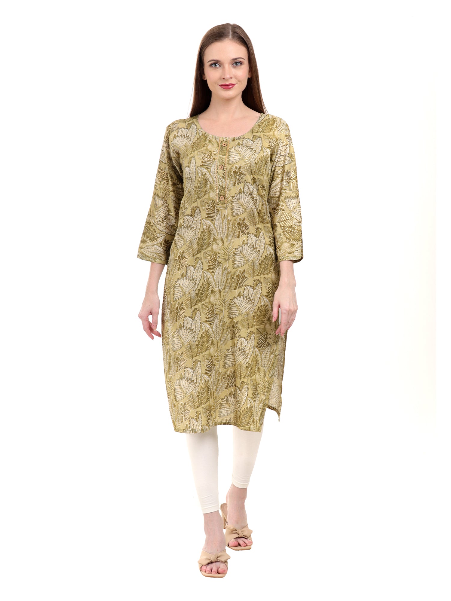 Varnnan Moss Green Botanical Kurti | Rayon  Kurti For Women | Stylish Kurti Online | Varnnan