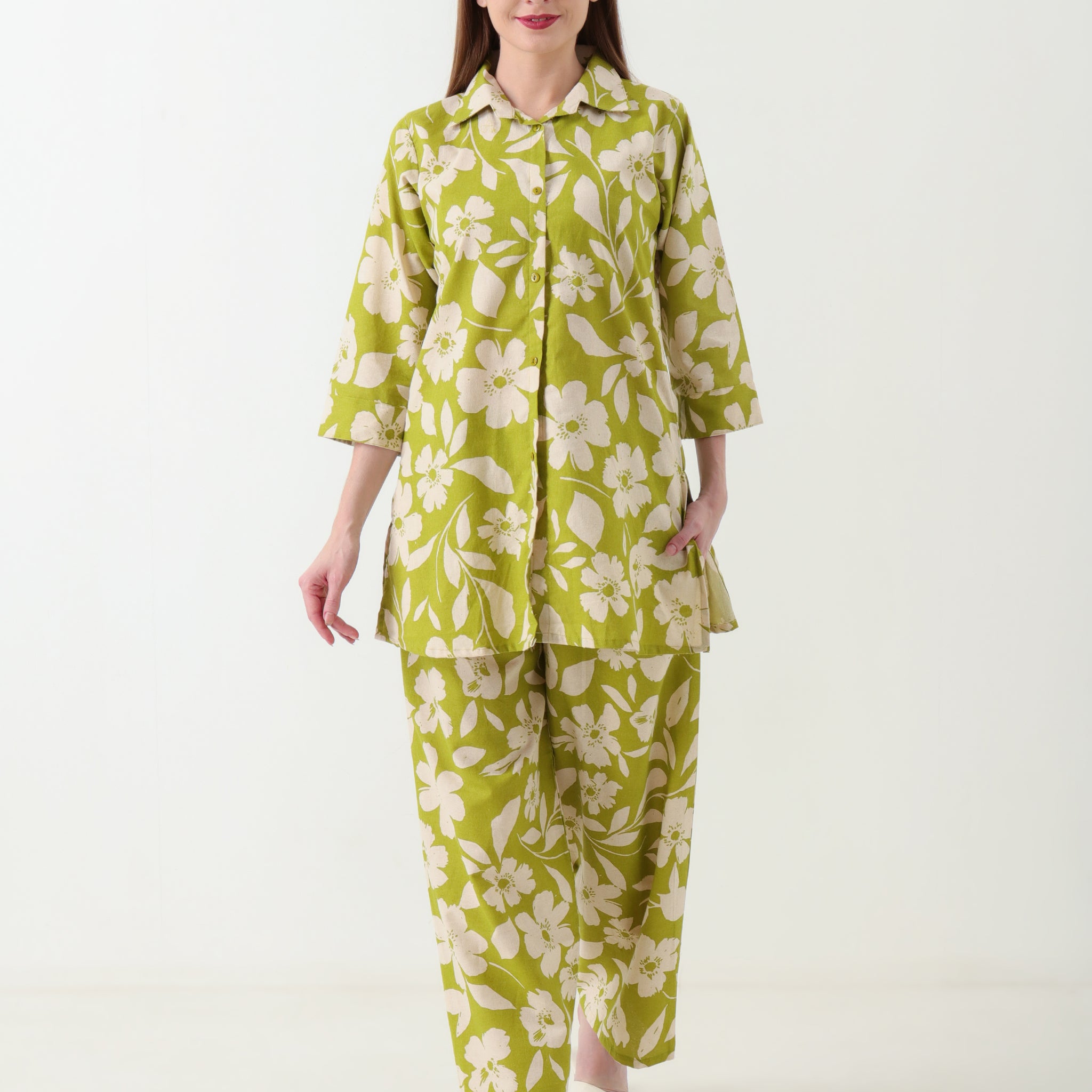 Varnnan Hina Green Blossom Co-ord Set | Cotton Kurti For Women | Stylish Kurti Online | Varnnan