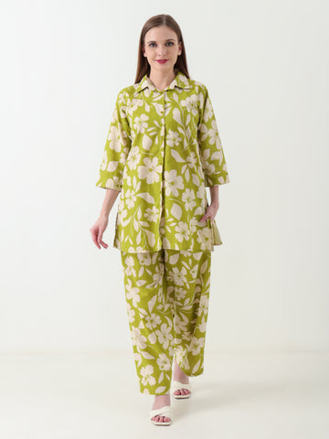 Varnnan Hina Green Blossom Co-ord Set | Cotton Kurti For Women | Stylish Kurti Online | Varnnan