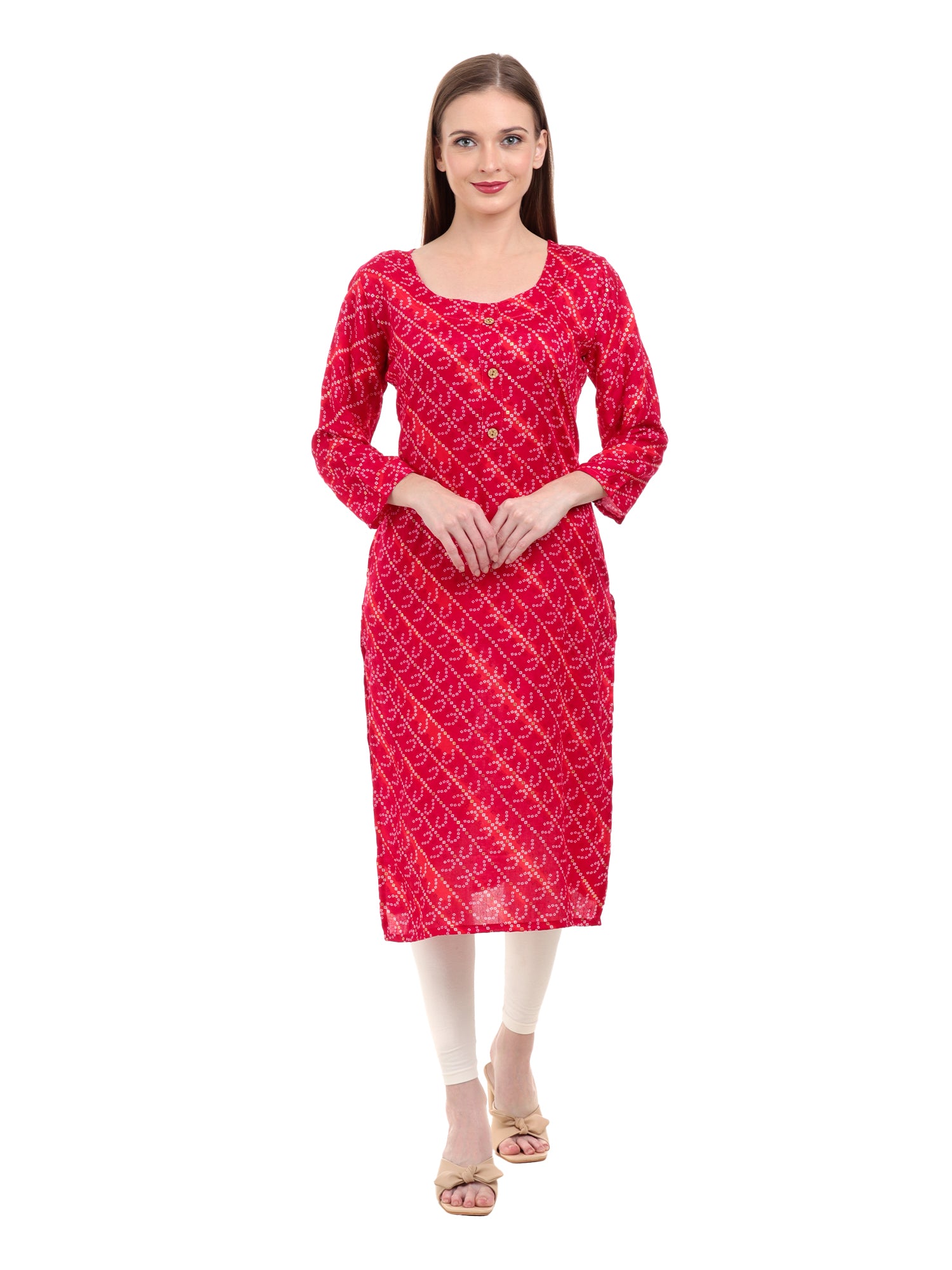 Varnnan Red Heritage Bandhani Kurti | Rayon Kurti For Women | Stylish Kurti Online | Varnnan