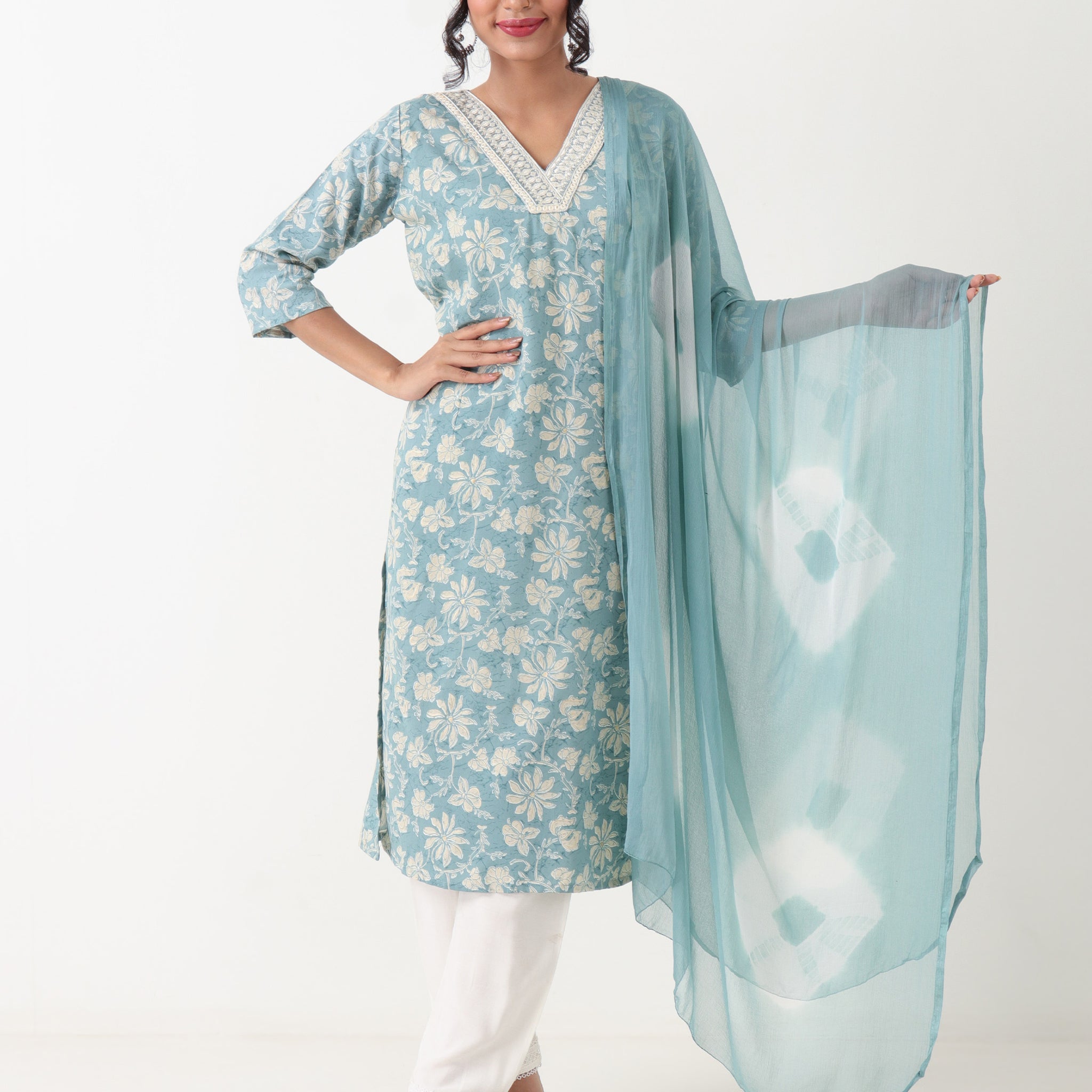 Varnnan Sky Lace Grace Set  | Rayon Kurti For Women | Stylish Kurti Online | Varnnan