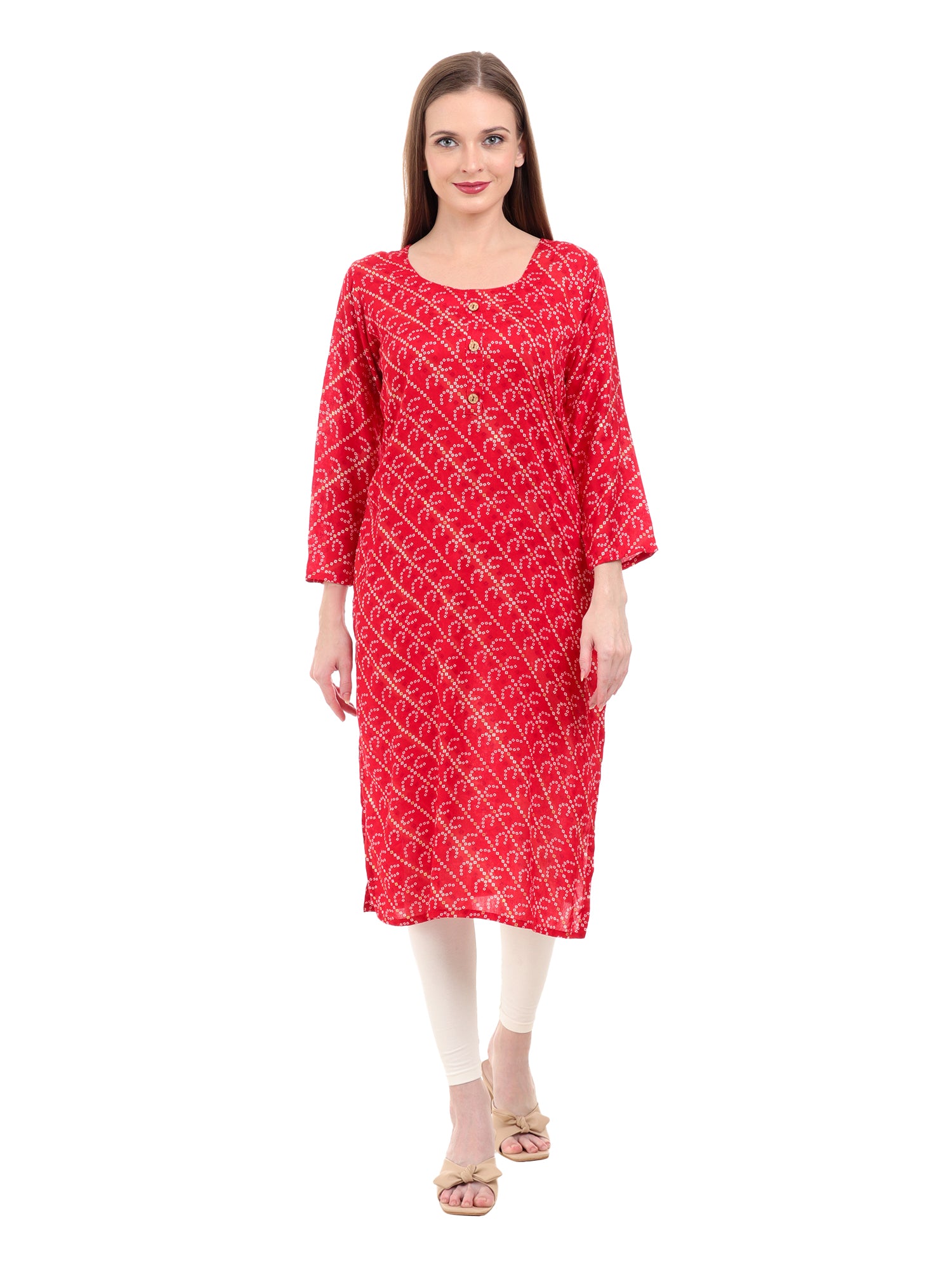 Varnnan Saffron Bandhani Elegance Kurti  | Rayon Kurti For Women | Stylish Kurti Online | Varnnan